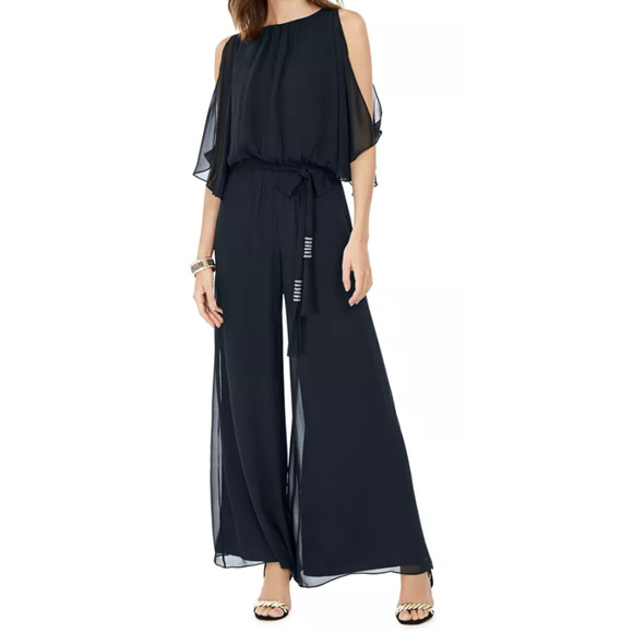 MSK Pants - MSK PETITE sz PL black jumpsuit wide leg w/ beaded belt NWT  $89 B71